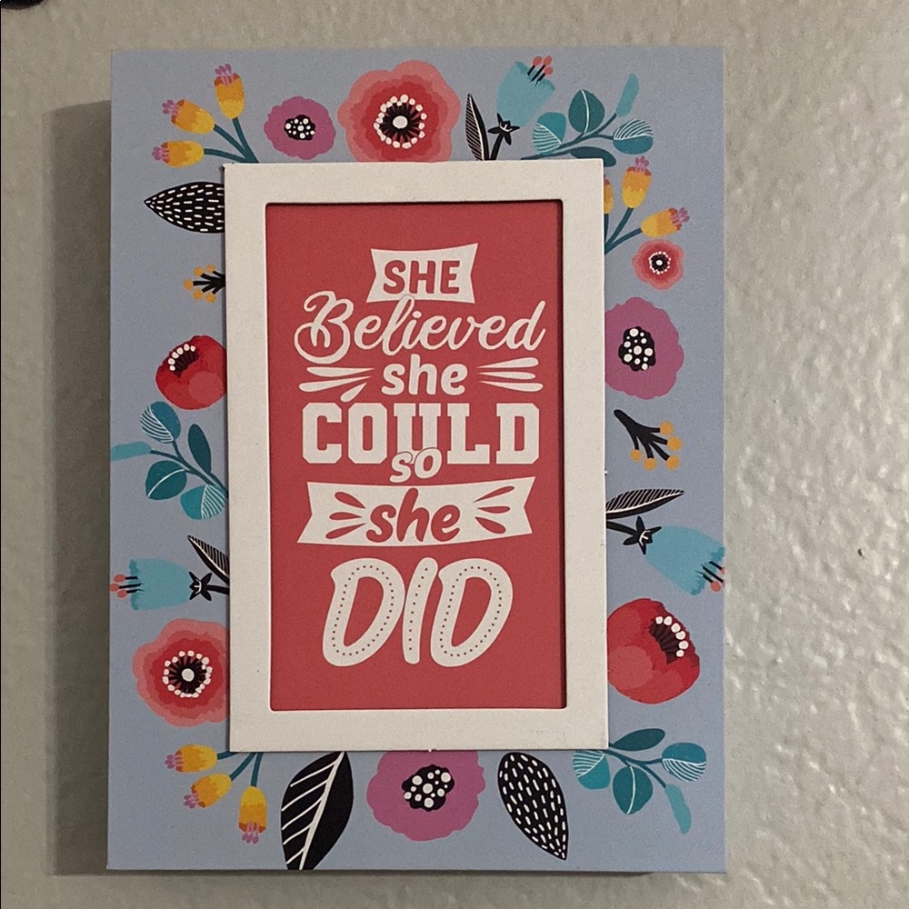 Pink Inspirational Wall Plaque with Floral Blue Frame - Unknown Brand